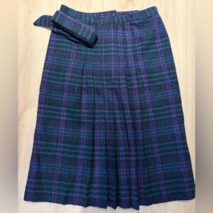 Vintage Plaid Pleated Skirt with Matching Belt